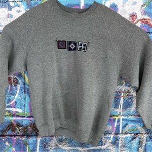 Vintage 90s Embroidered Quilting Graphic Jerzees Raglan Crewneck Sweatsh…